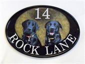 two-black-labs-housesign